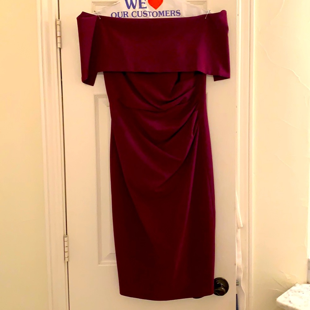 Wine Off Shoulder Cocktail Dress